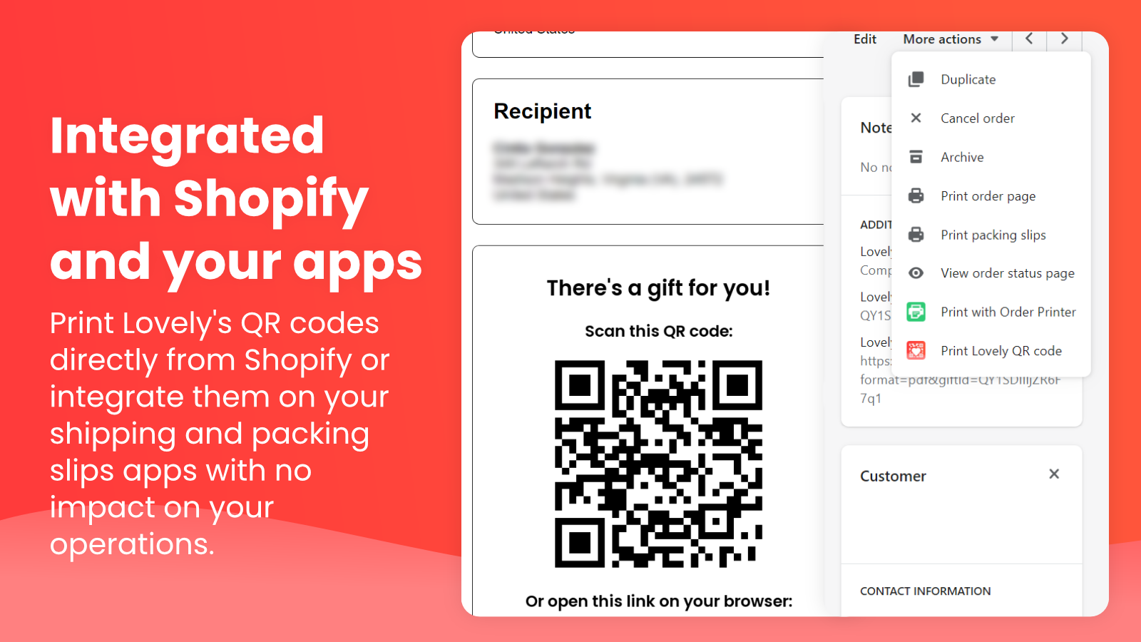 Imprimez les codes QR Lovely à partir de Shopify ou de vos applications existantes