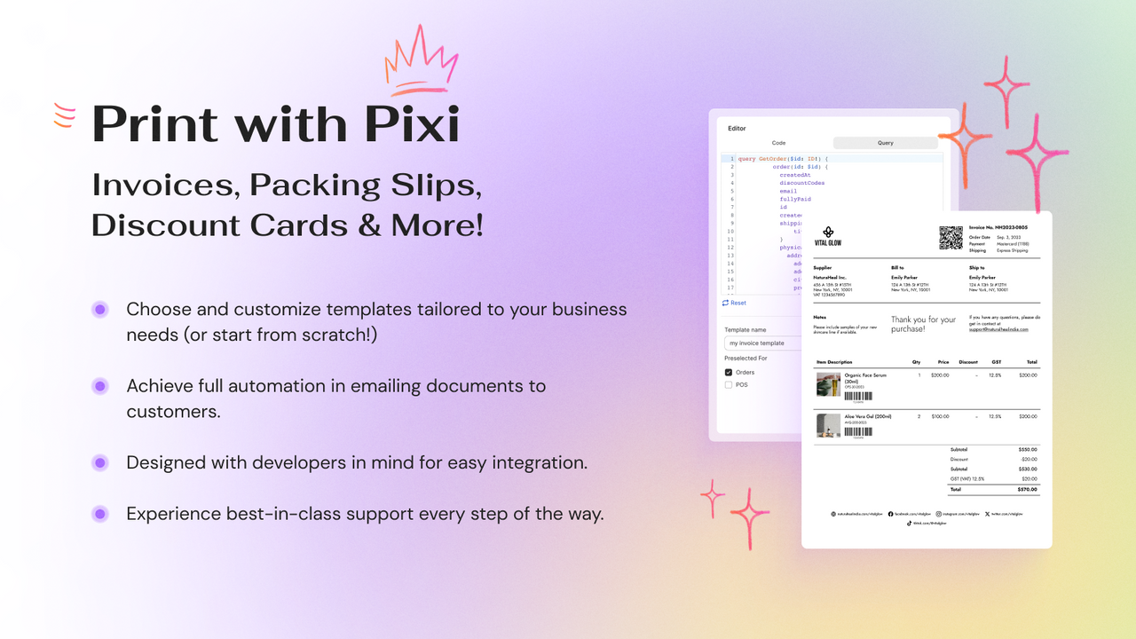 PIXI Bestellungsdrucker PDF App