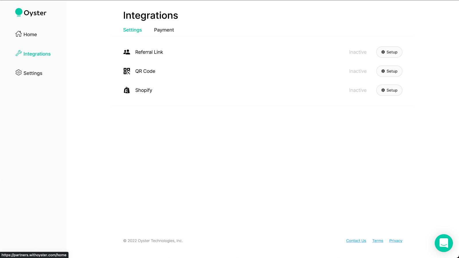 View integrations and metrics in the Oyster partner dashboard.