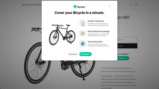 El widget emergente informa a los clientes sobre el seguro y Oyster.