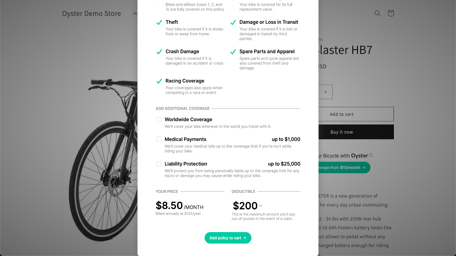 Oyster displays a real-time, accurate quote on your store page.