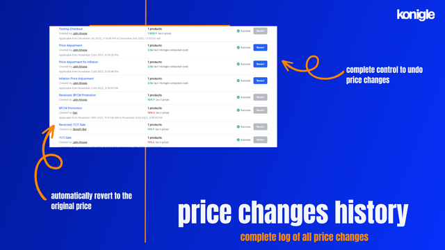registro completo de cambios de precio
