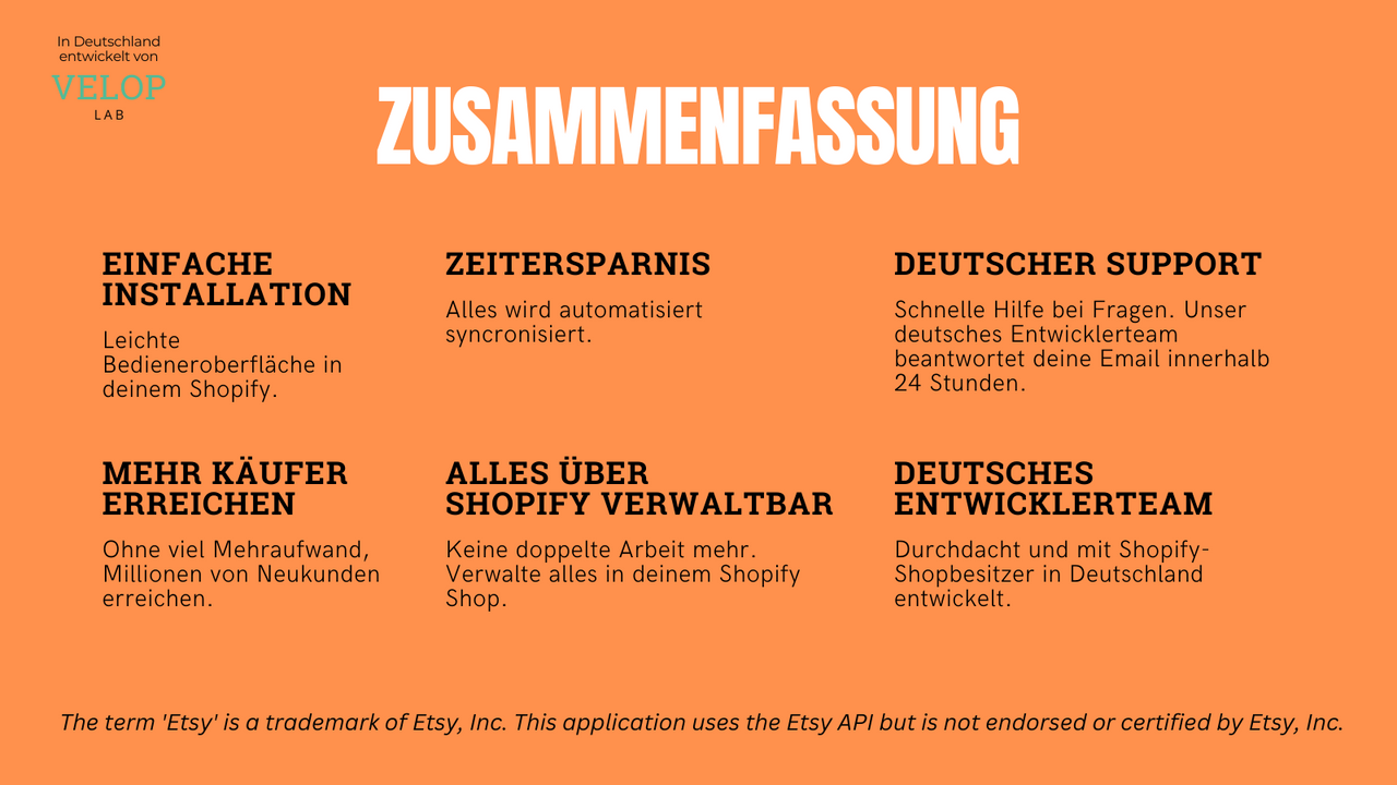 Zusammenfassung der Vorteile für Etsy