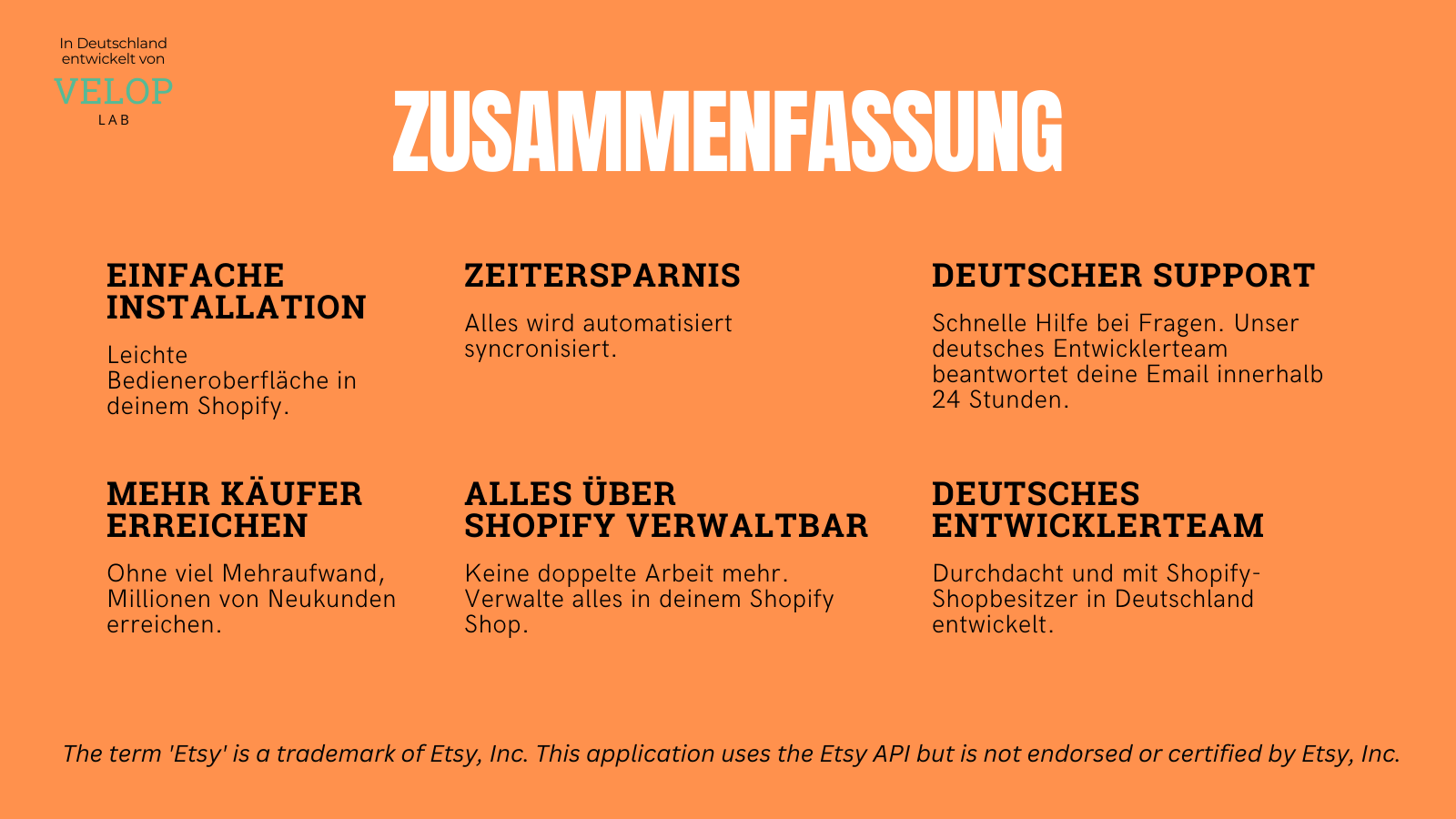 Zusammenfassung der Vorteile für Etsy