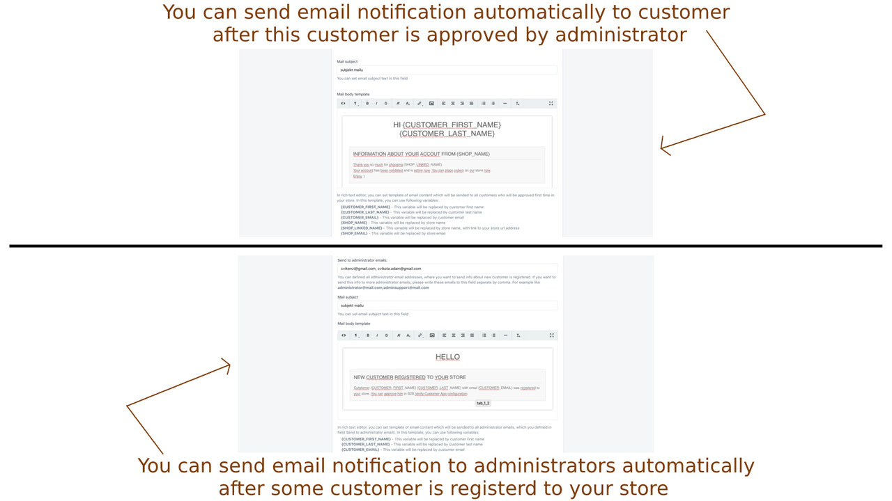 Sie können E-Mails an Kunden und Administratoren senden