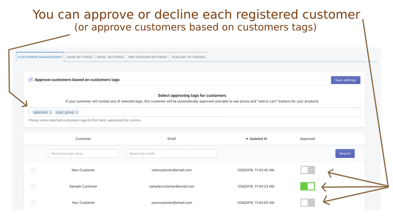 Você pode aprovar ou recusar clientes registrados