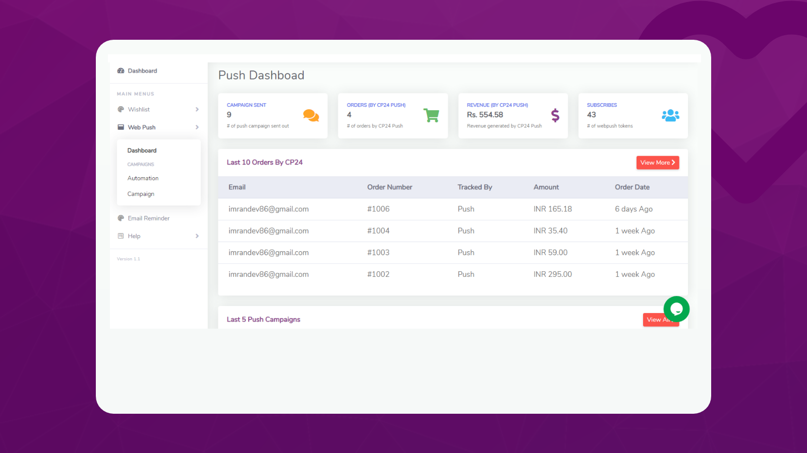 Painel de Web Push