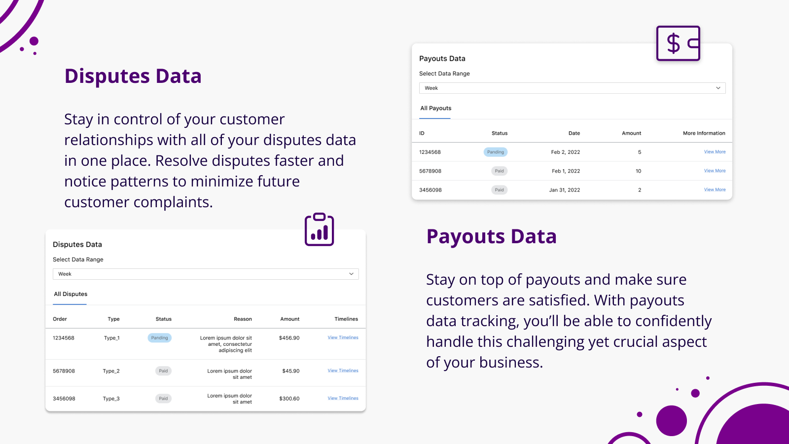 Easily Track Disputes and Payouts Data
