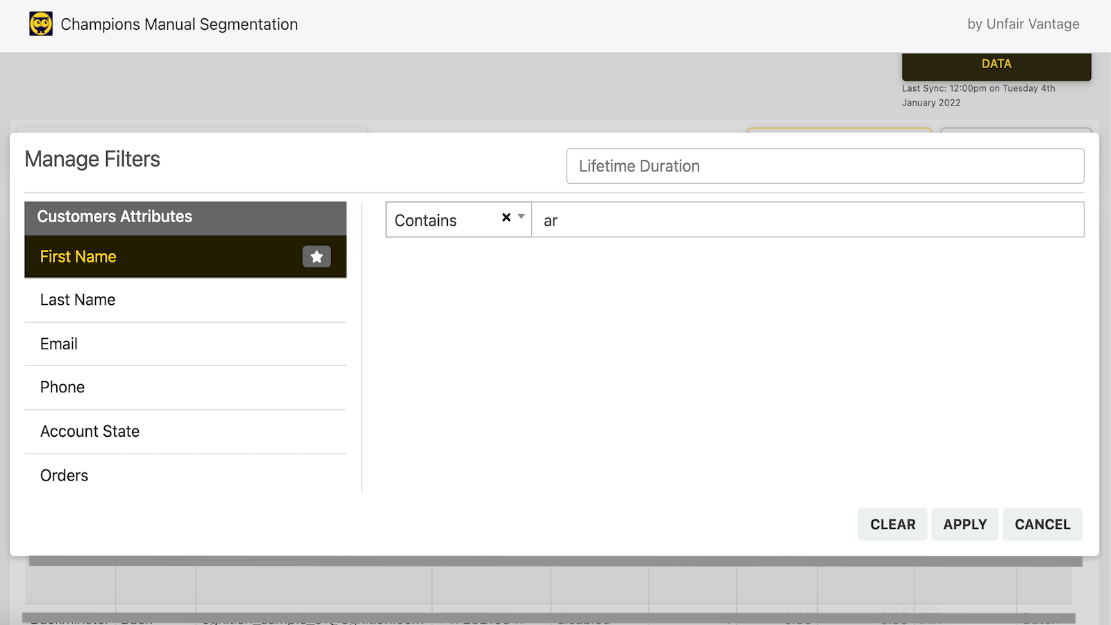 Creating a segment and applying filters