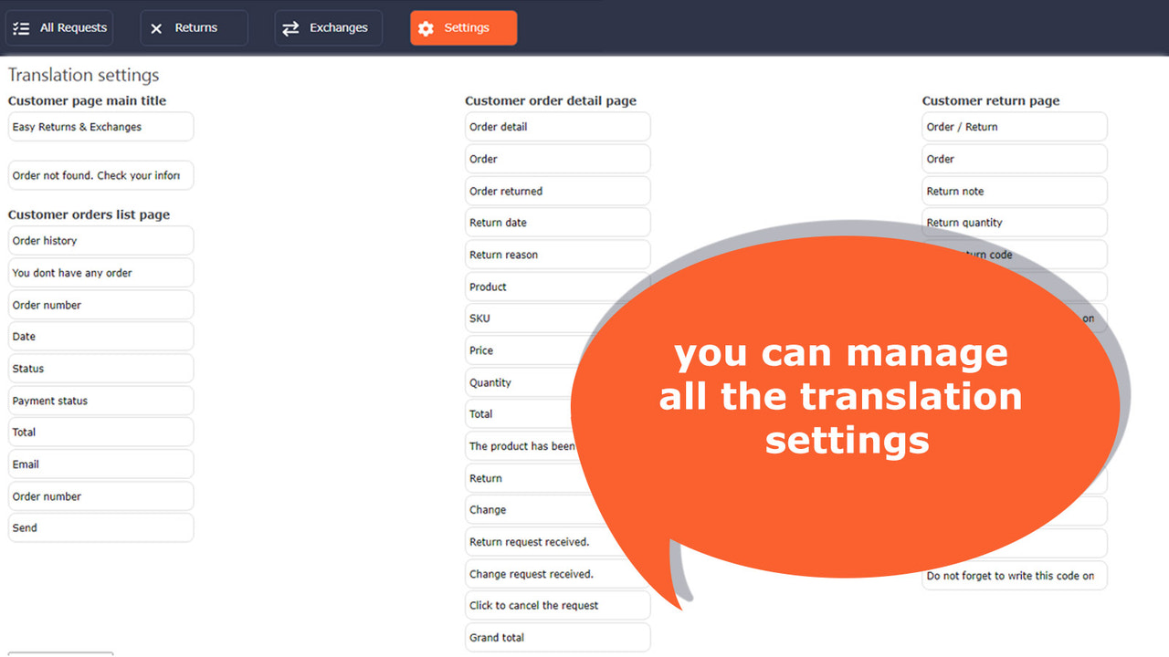 Você pode gerenciar todas as configurações de tradução