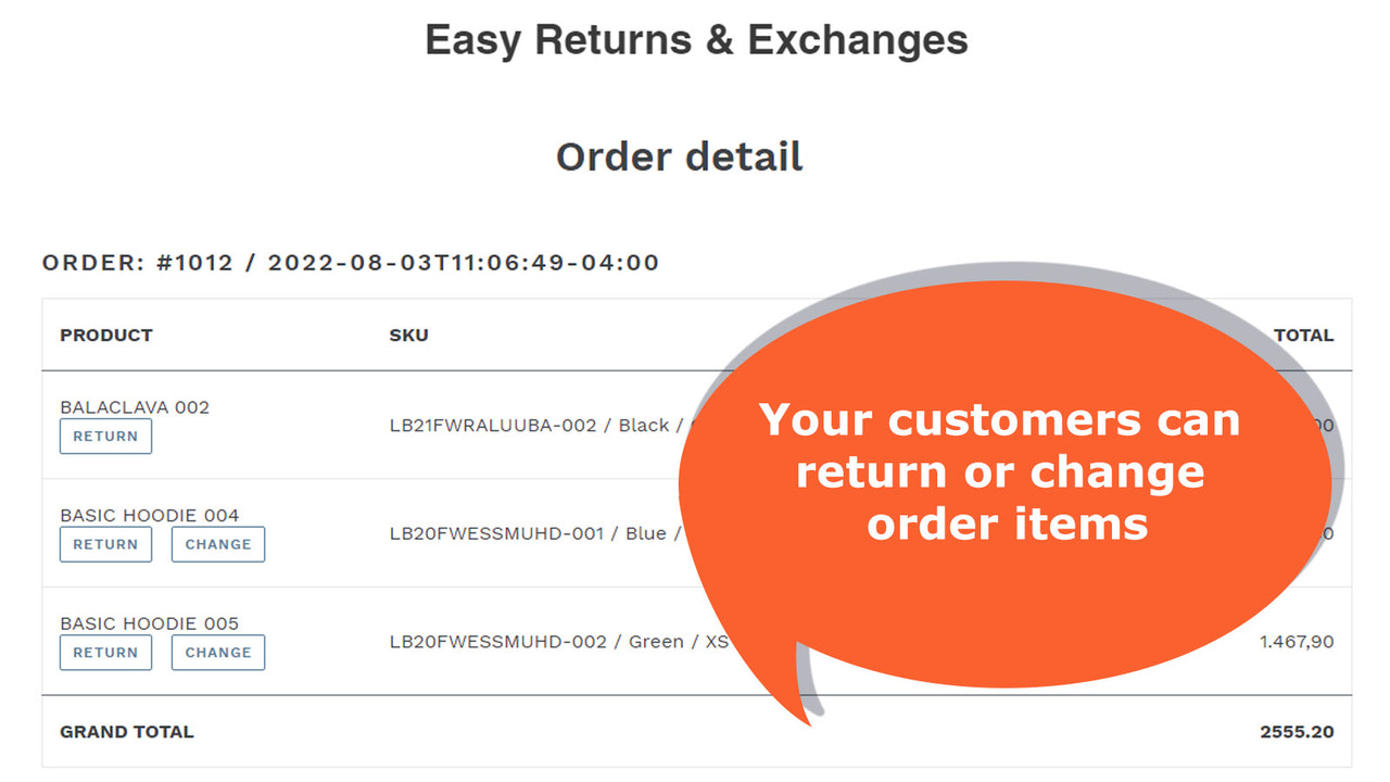 Dina kunder kan returnera eller ändra beställningar