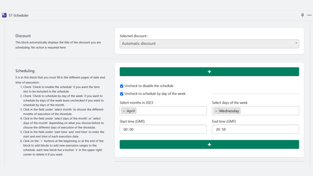 Tela para selecionar as diferentes datas e horários para iniciar.