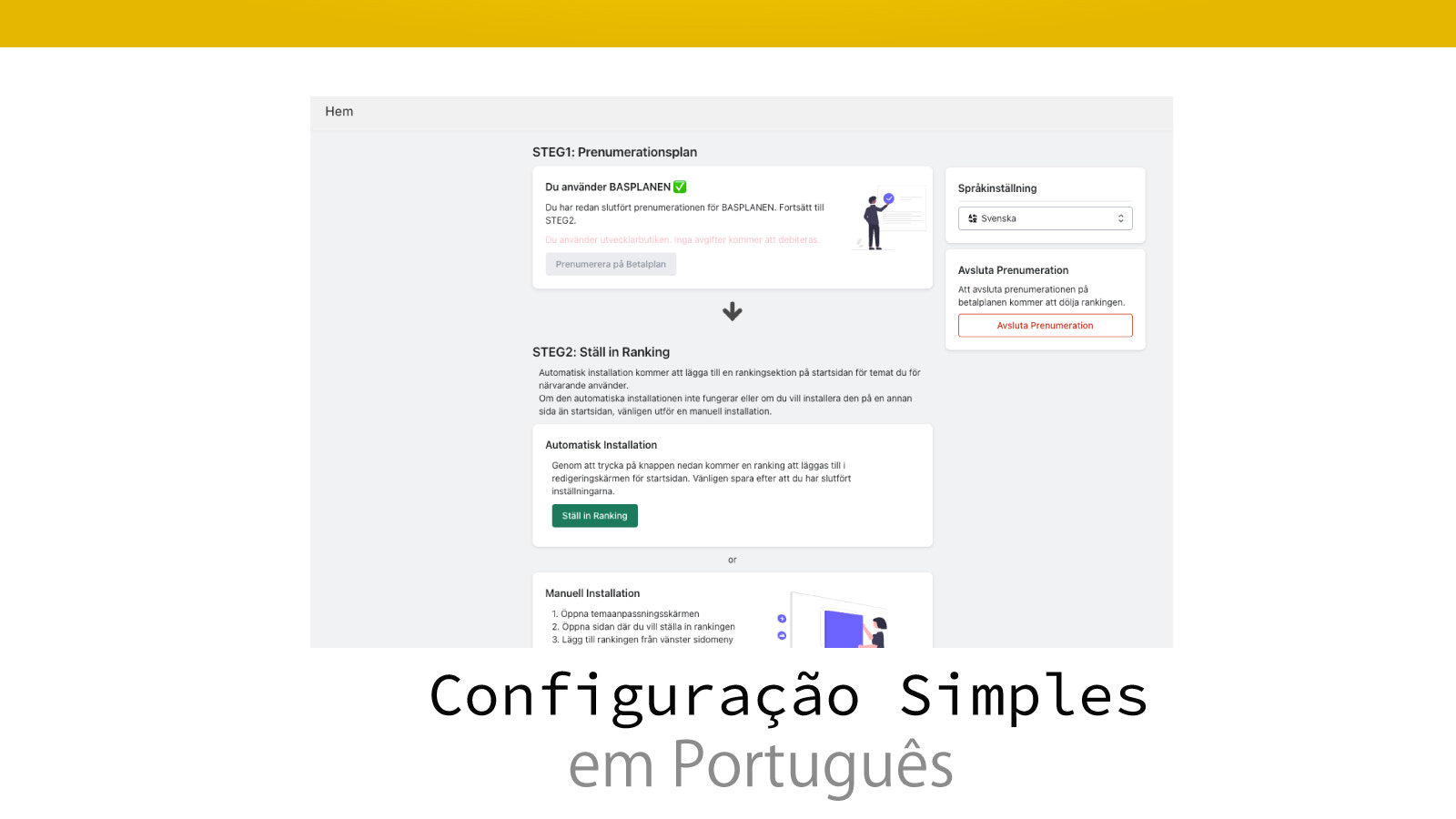 Tela de configurações simples