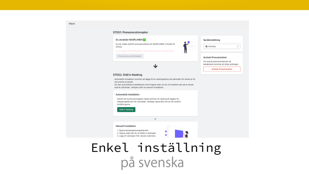 Enkel inställningsskärm