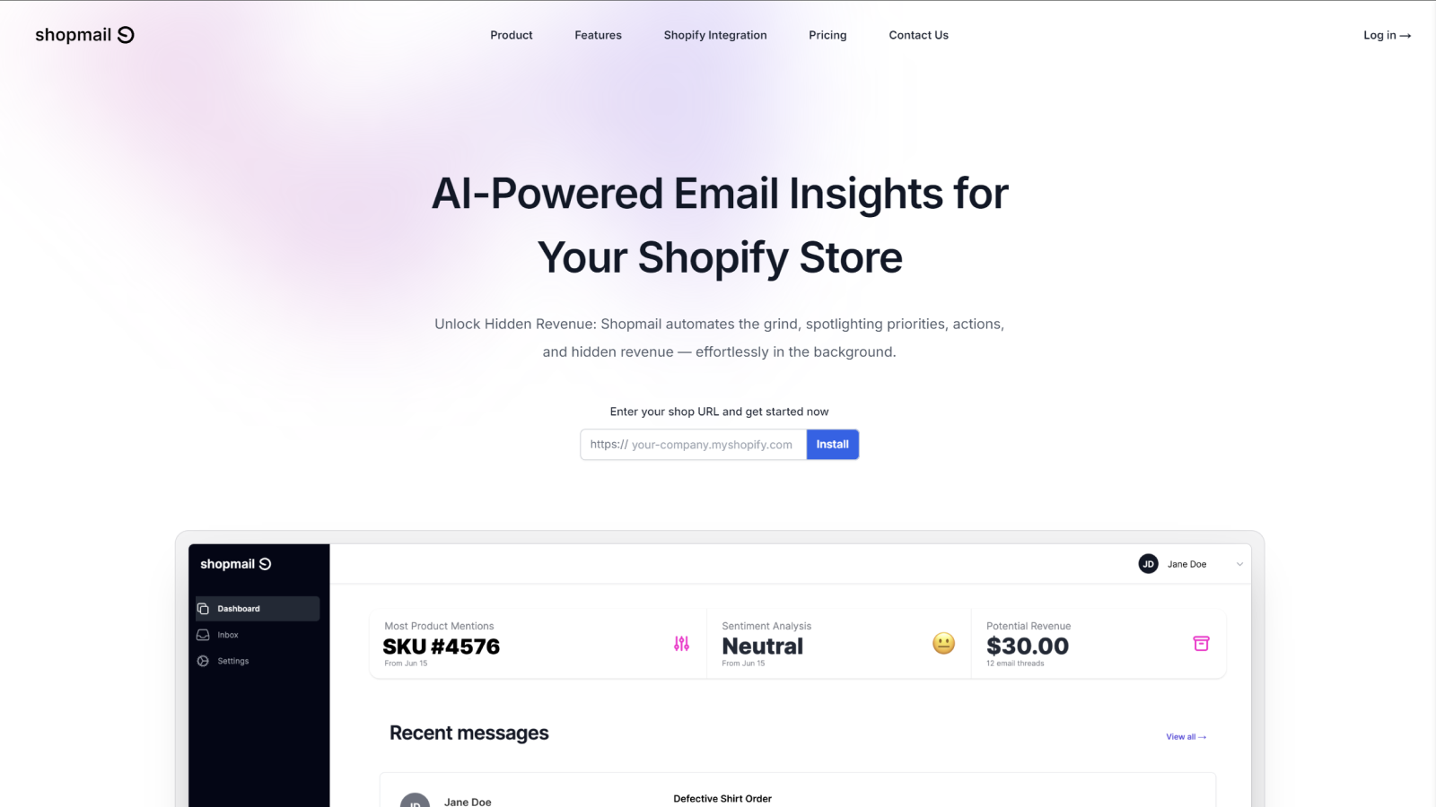 Shopmail AI Customer Support Screenshot