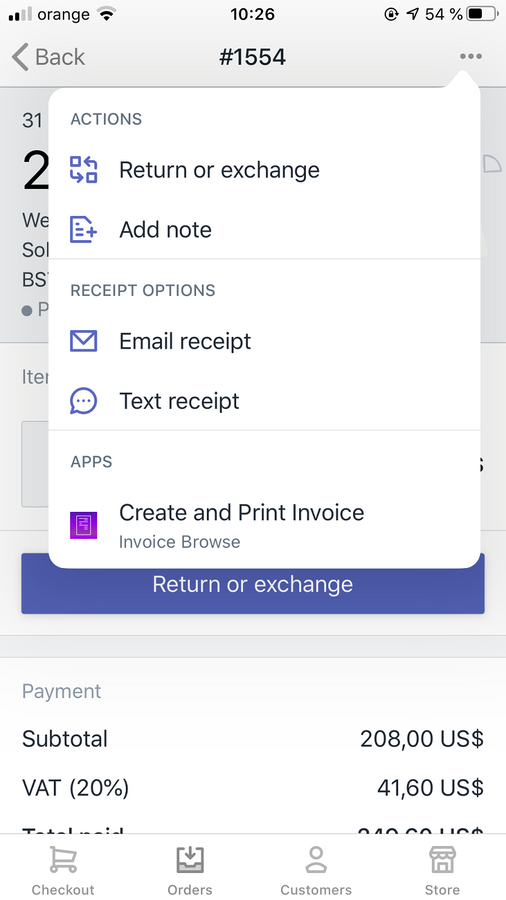 POS support. Print Invoices directly from your POS with one tap!