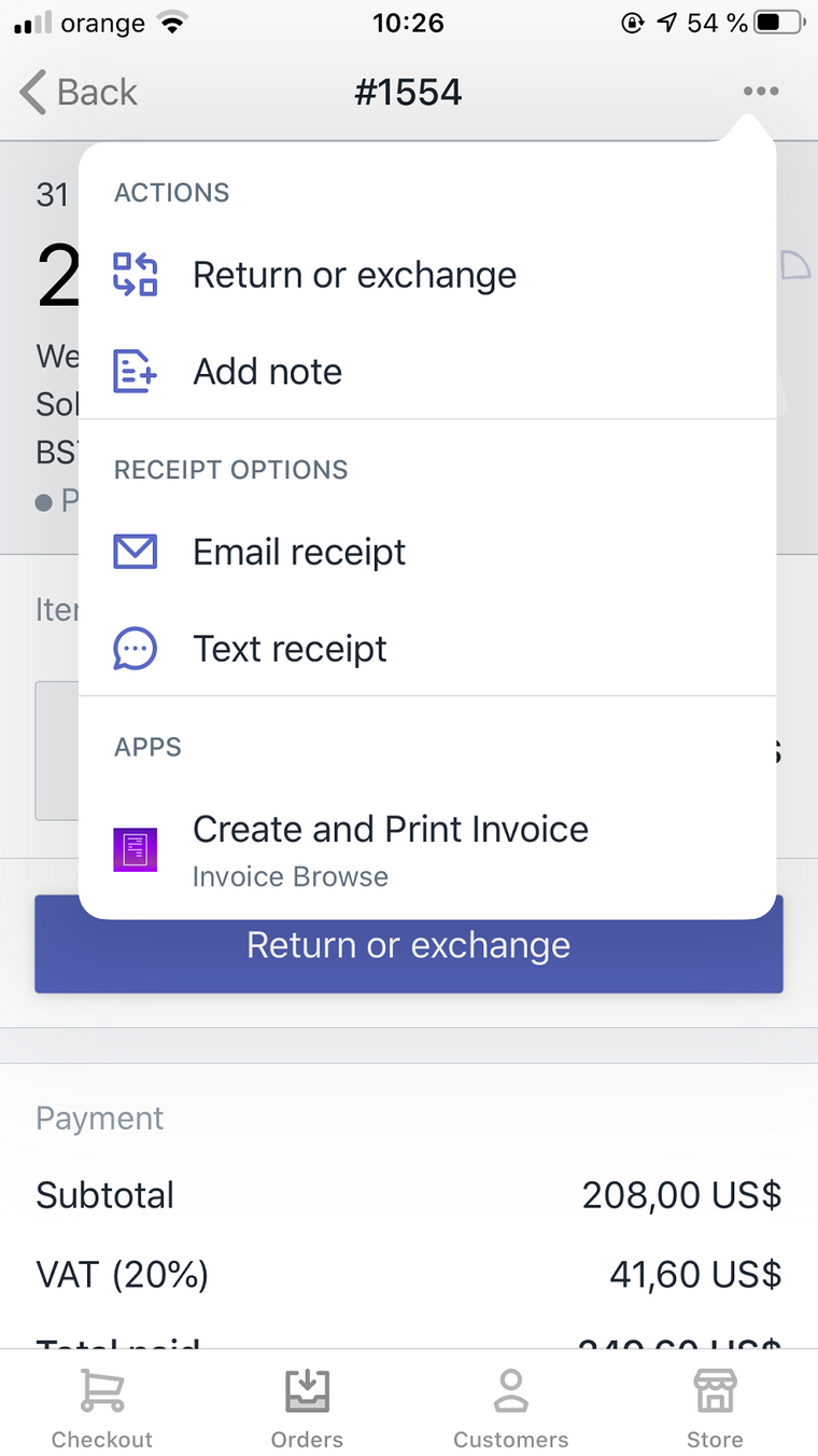 Invoice Browse pdf order print Screenshot