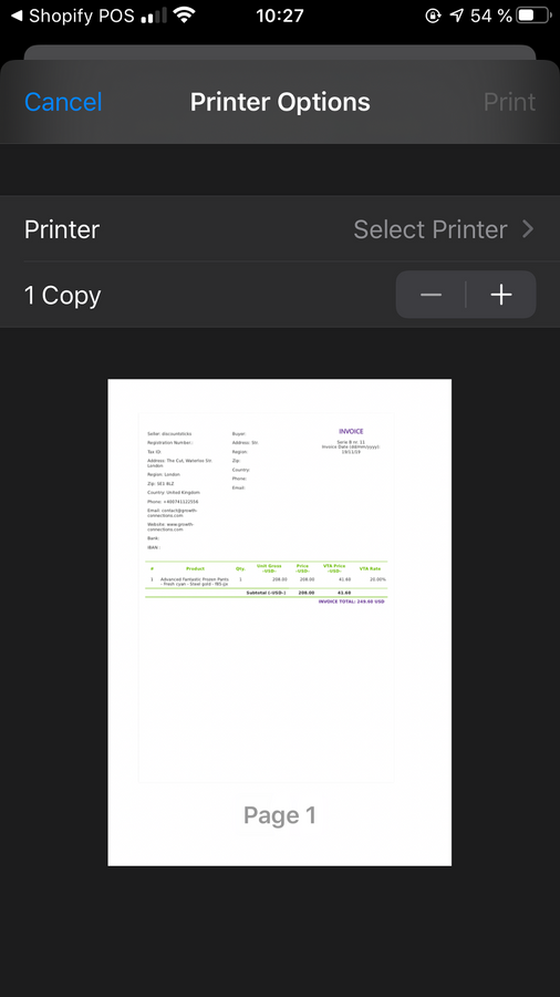 Impression rapide des factures en un seul clic depuis l'application iOS POS.