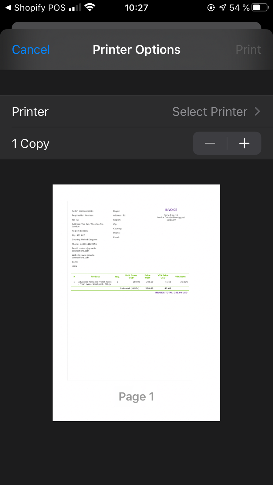 Invoice Browse pdf order print Screenshot