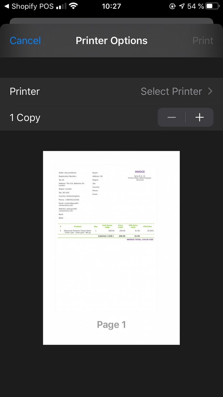 Invoice Browse pdf order print Screenshot