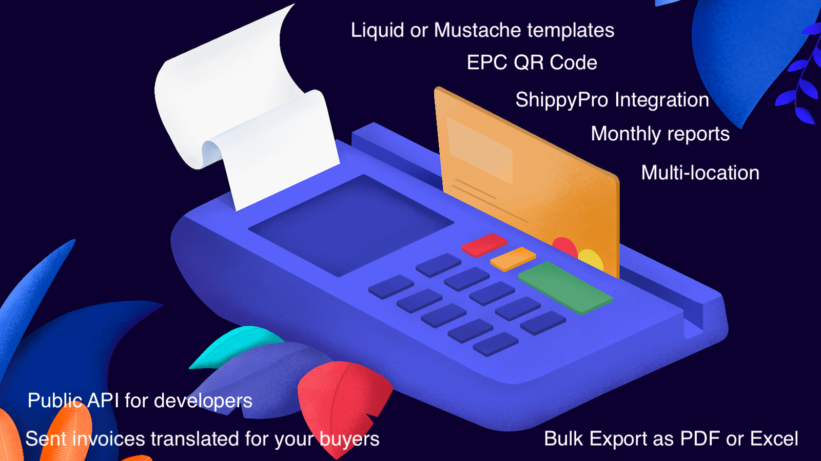 Invoices, EPC QR, Bulk Export, Multi-location, Multilanguage