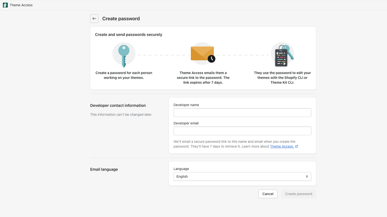 Screenshot of the create password view