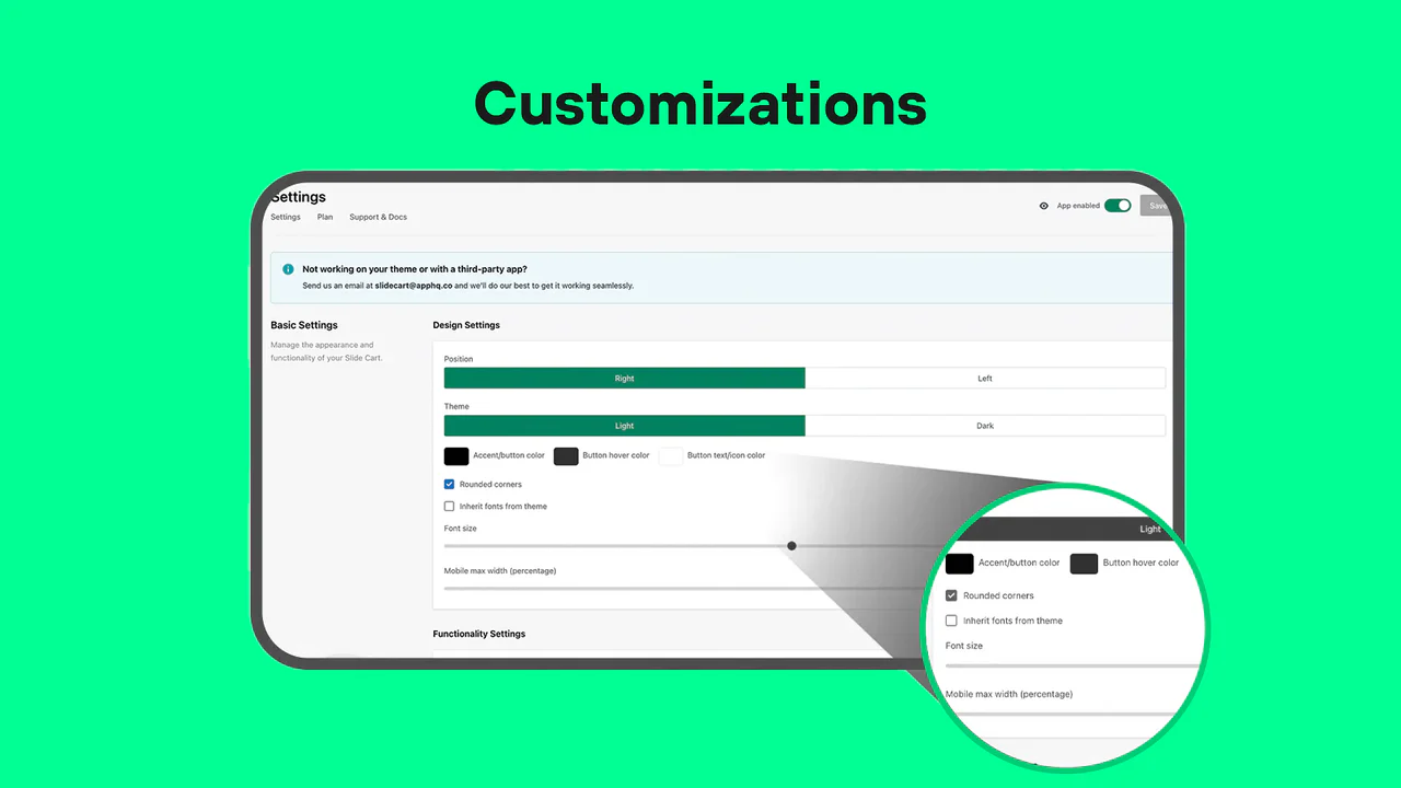 Cart Drawer Design Tilpasninger gennem Merchant Application