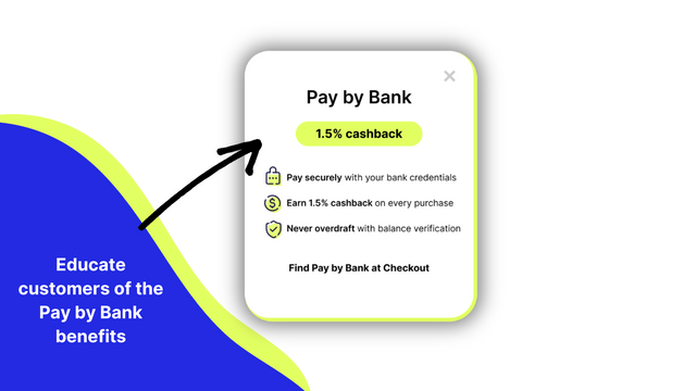Pop-up Pay by Bank para informar os clientes sobre os benefícios