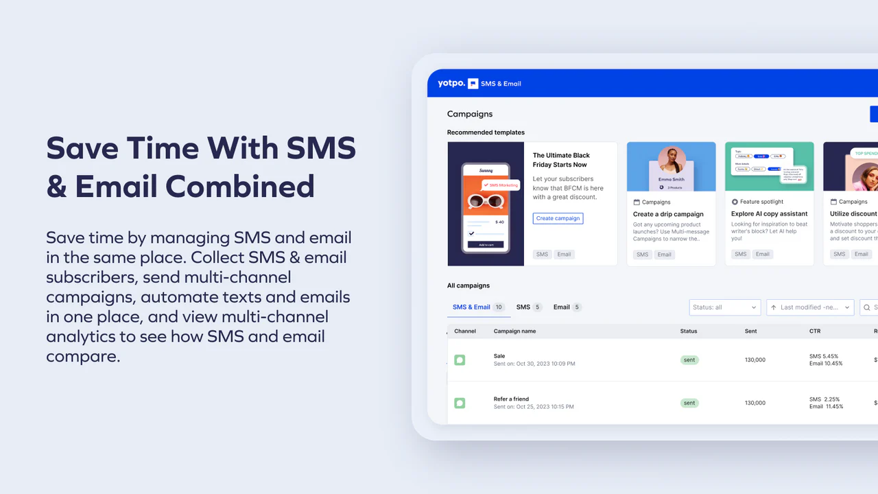 Save time with SMS & Email Combined- texts & emails in one place