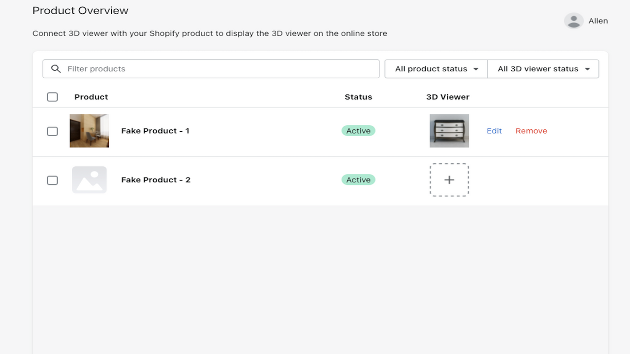 Muestra la lista de productos de Shopify