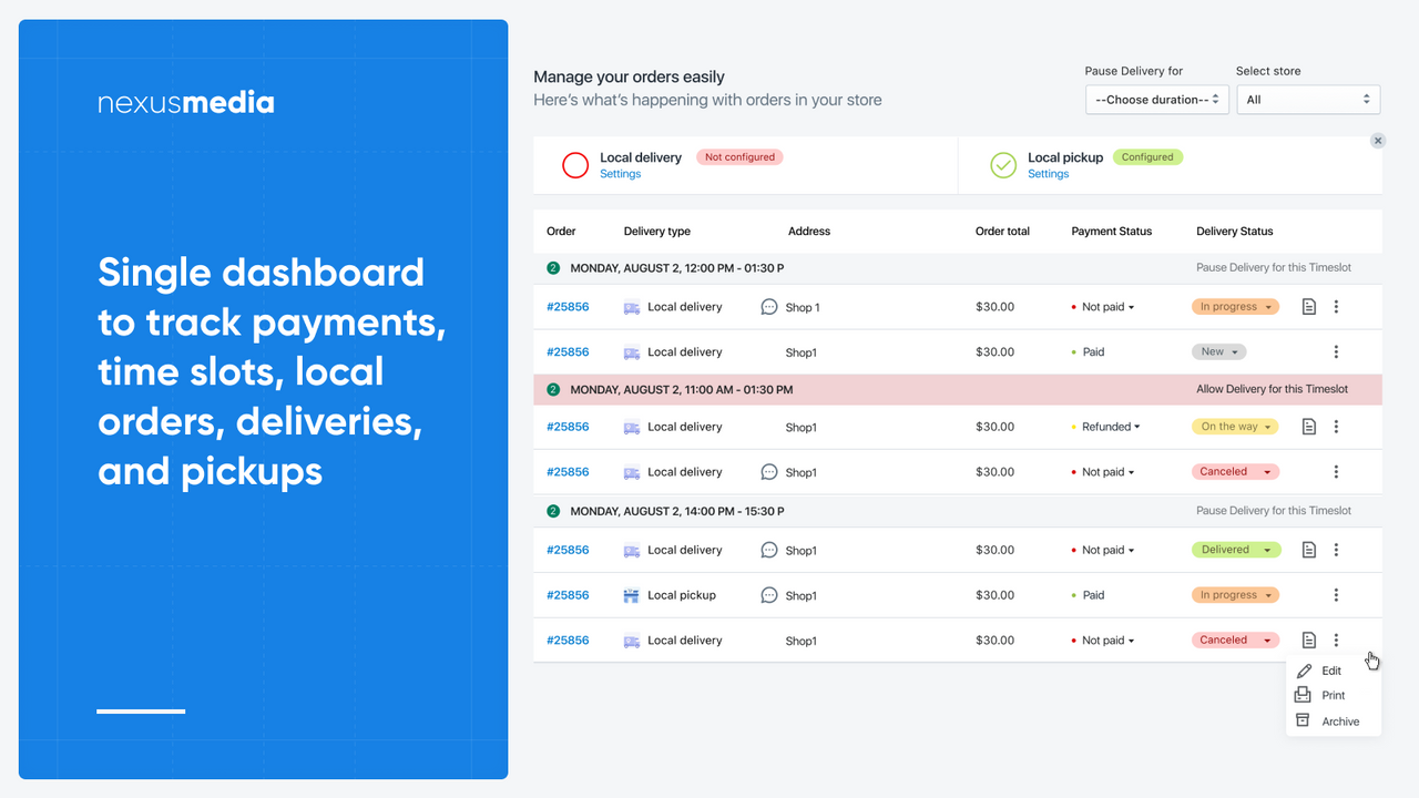 Manage deliveries and takeouts (pickups) with ease