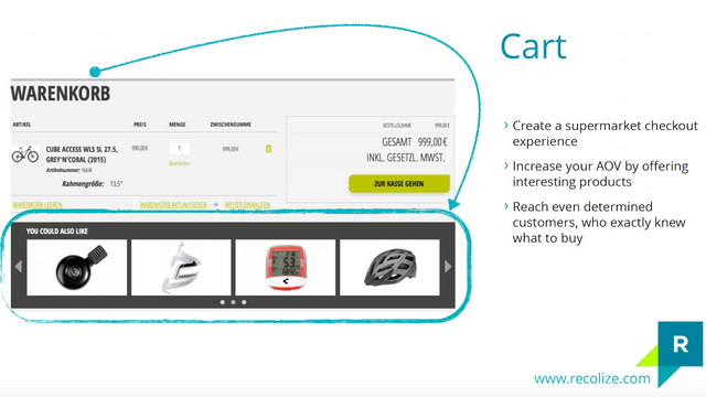 Recolize en la página de carrito de Shopify