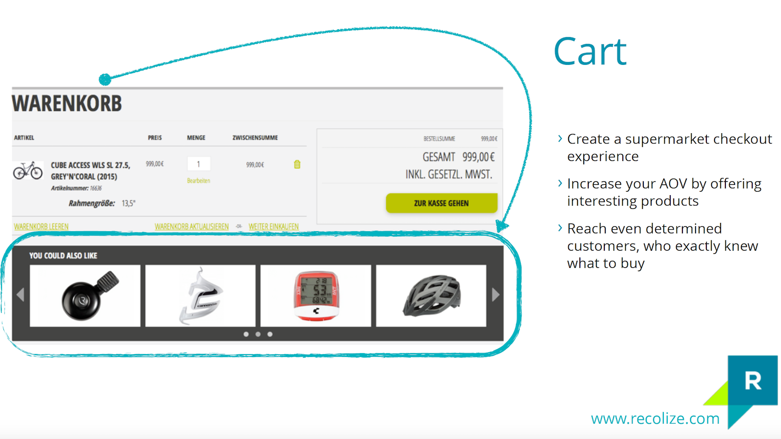 Recolize en la página de carrito de Shopify