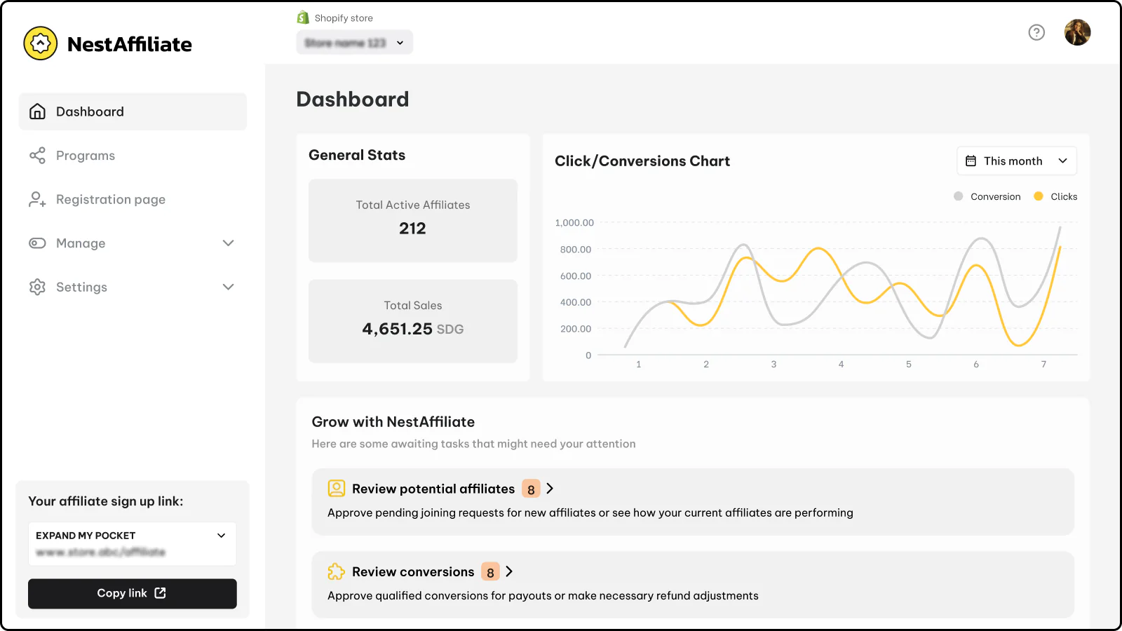 Tableau de bord de l'application facile à utiliser et intuitif