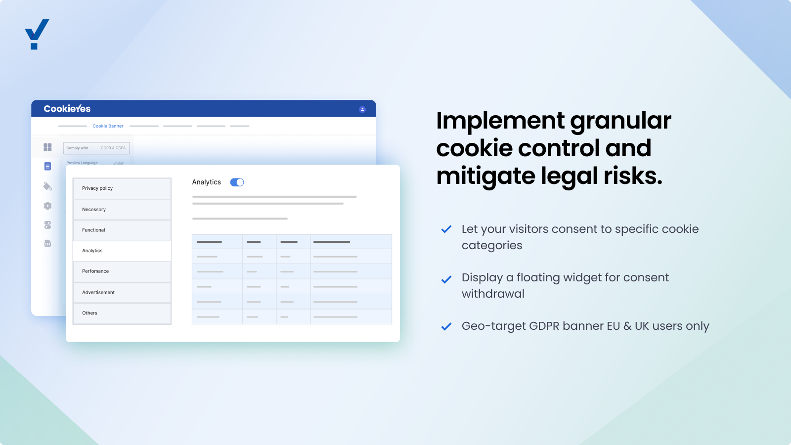 options granulaires sur la bannière de consentement aux cookies cookieyes