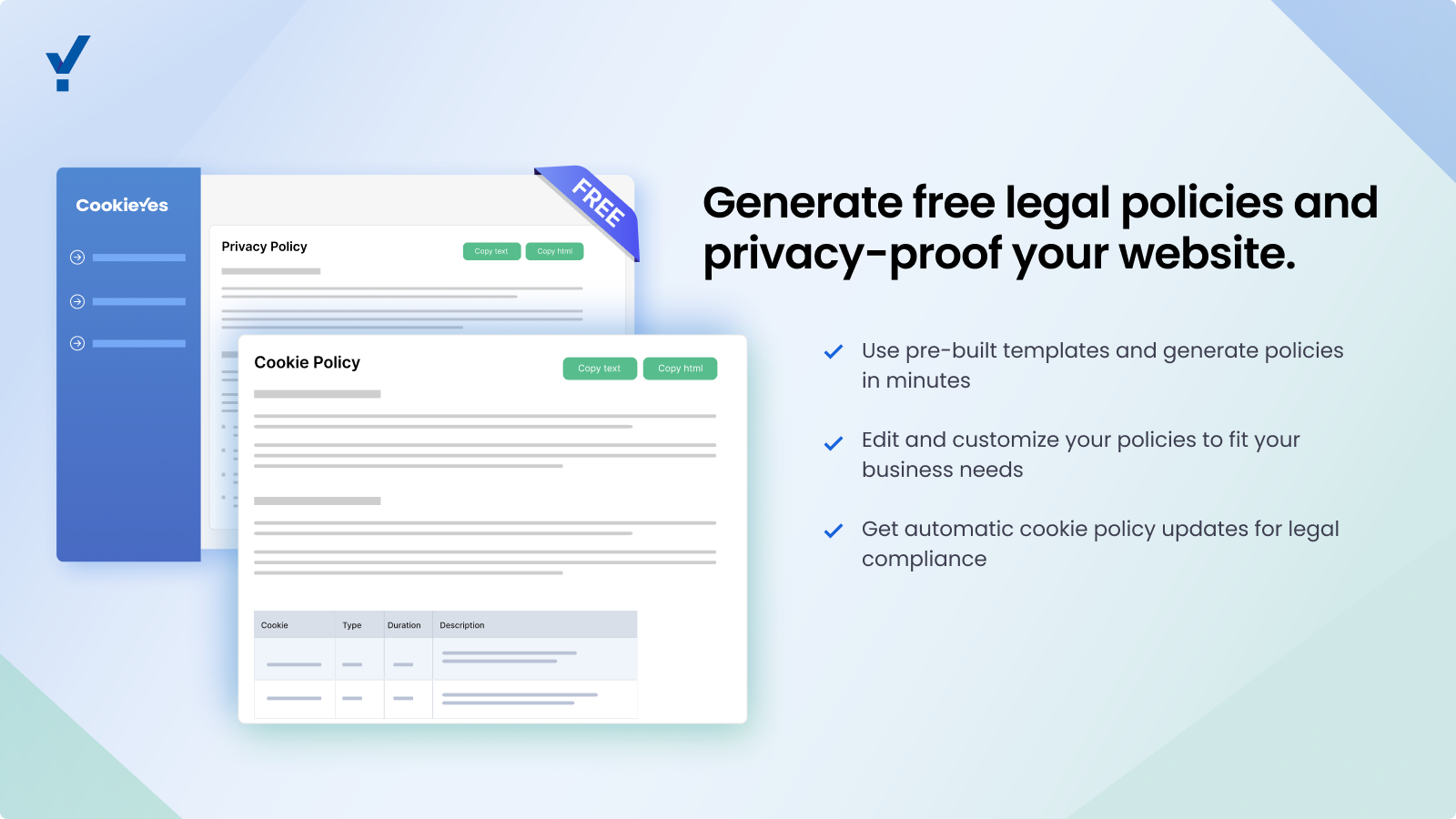 policy generators on cookieyes cookie consent solution