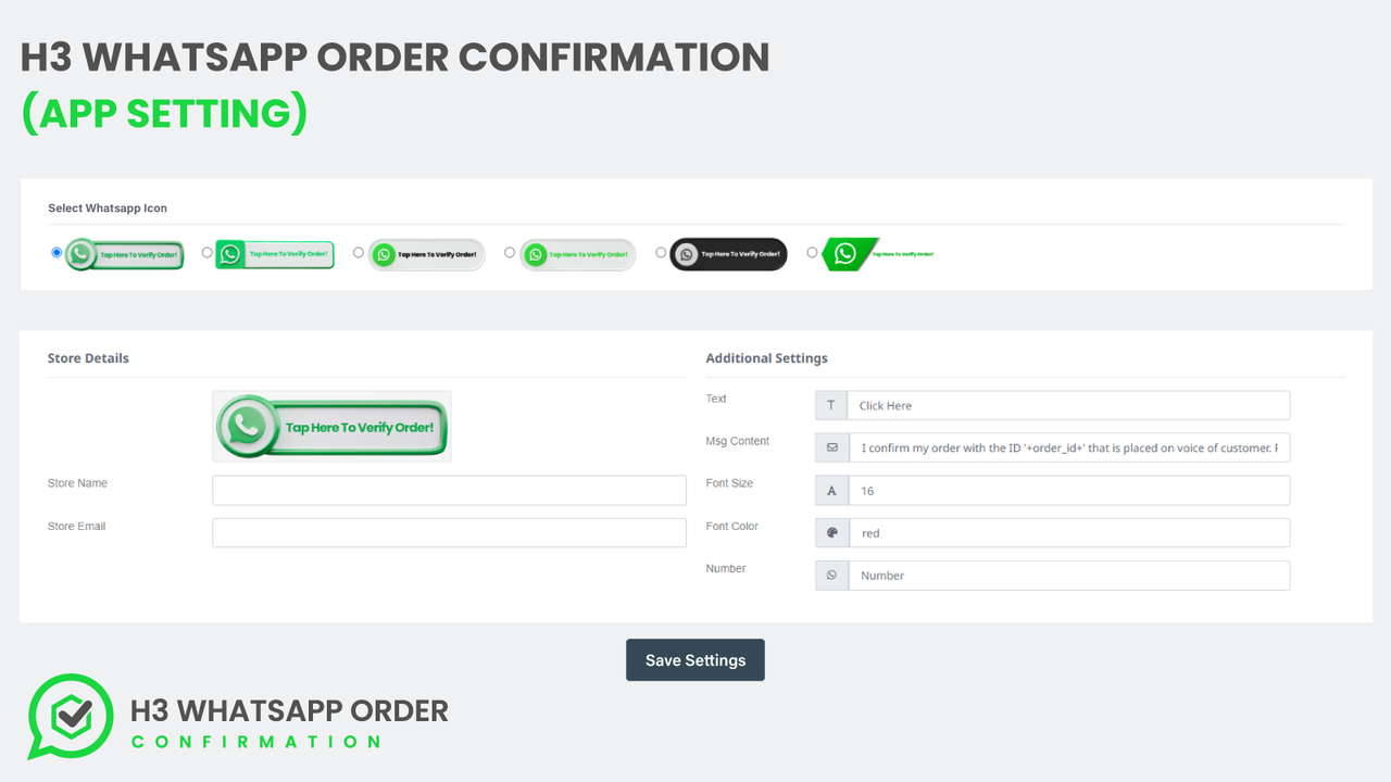 Whatsapp Order Confirmation Setting