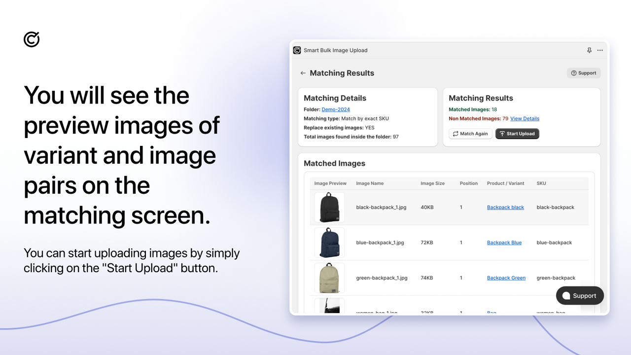 Step 5: Check match results and start upload photo