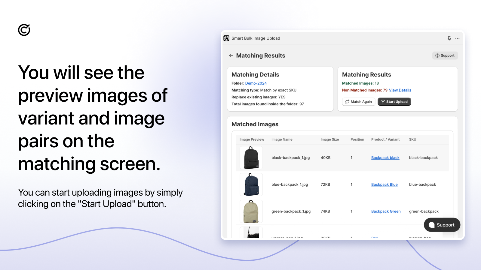 Step 5: Check match results and start to upload photo