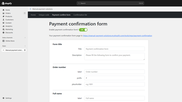 MPS: Confirmation Form Screenshot