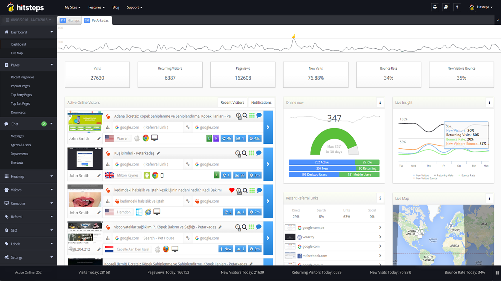 Painel de Controle da Análise da Web Hitsteps