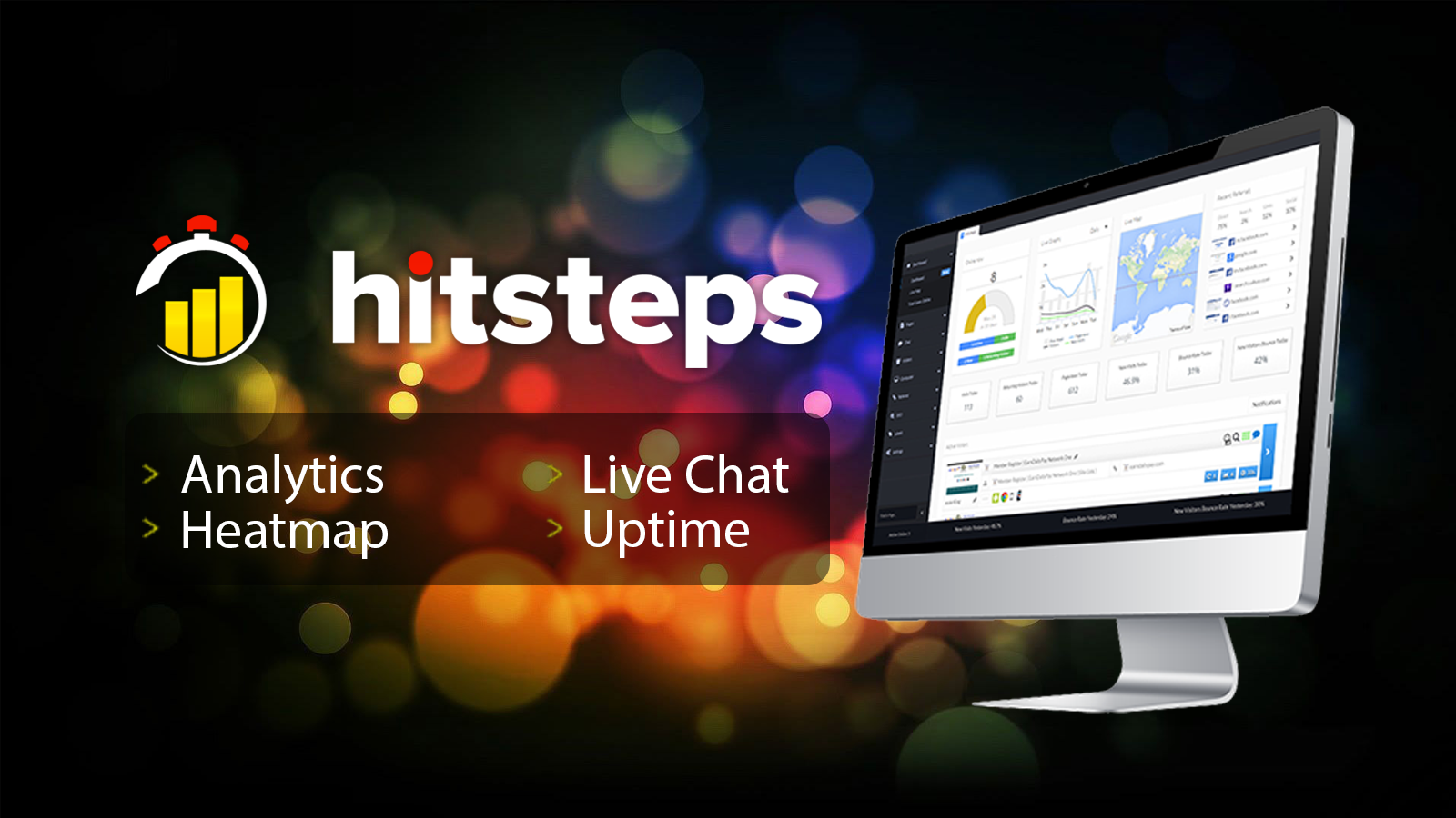 Hitsteps, Web Analytics, Heatmap, Live chat, uptime