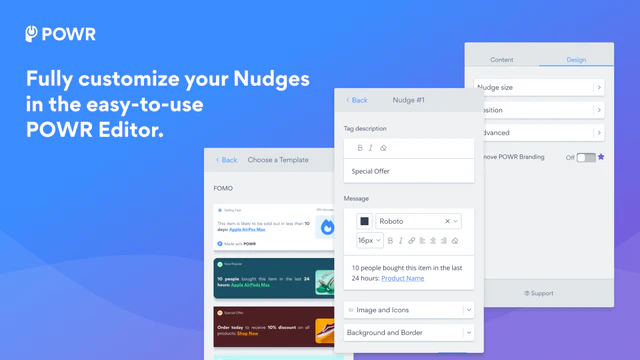 Personaliza completamente tus nudges en el fácil de usar Editor POWR.