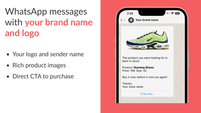 Back in stock WhatsApp messages with your brand