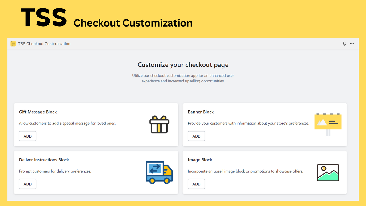 TSS Checkout Customization - Hjemmeskærm