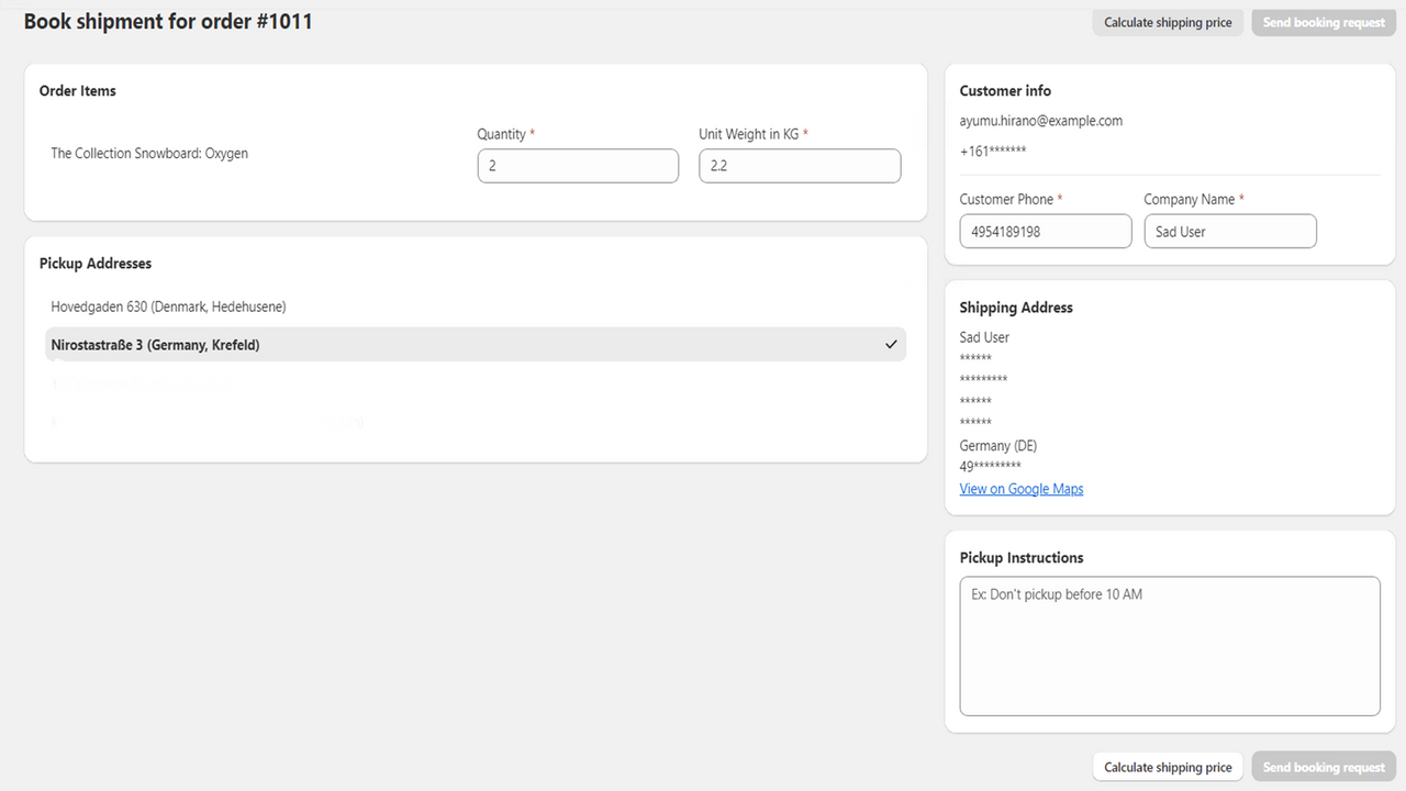 Booking af en ordre til forsendelse