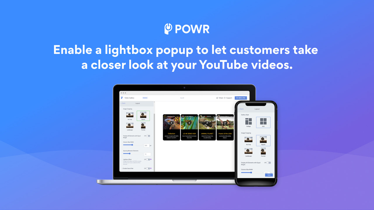 Aktivér lightbox-popup for at lade kunder se YouTube-videoer.