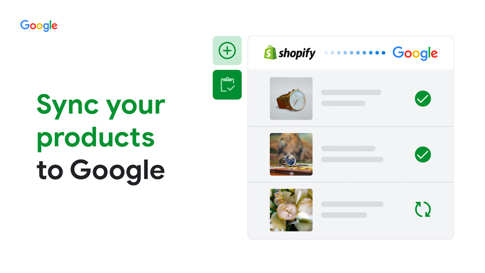 Shopify에서 Google로의 제품 동기화 예시