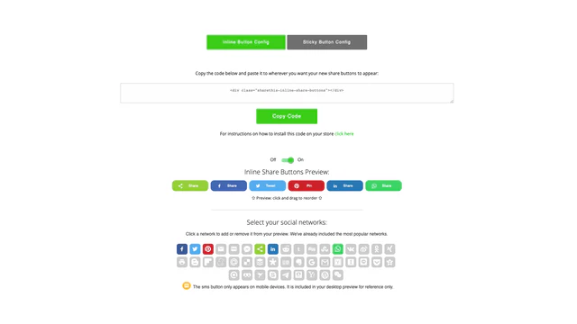 Configuración de botón en línea en administración de la aplicación