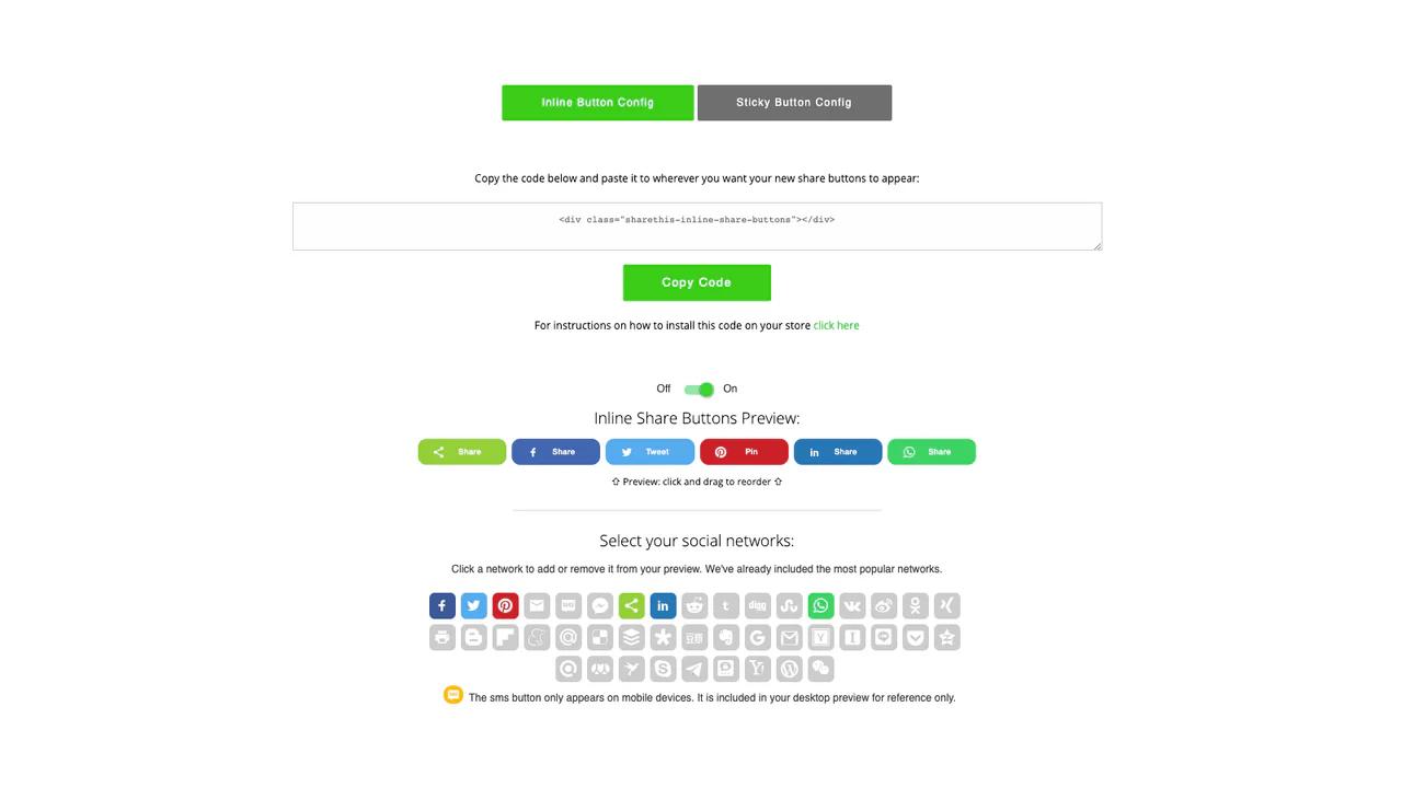 Configuración de botón en línea en administración de la aplicación